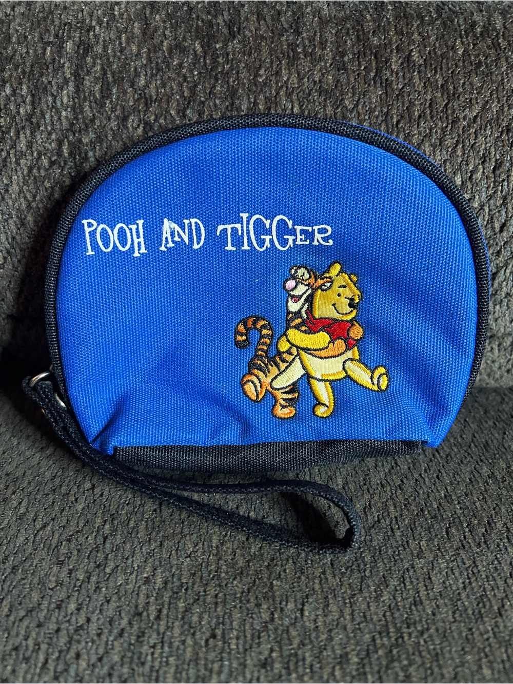 Vtg Pooh And Tigger Embroidered Blue Zip Coin Pouch Wristlet
